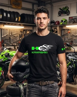 Pánske tričko s potlačou Kawasaki Flames