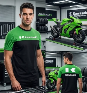 Pánske dvojfarebné tričko s potlačou Kawasaki