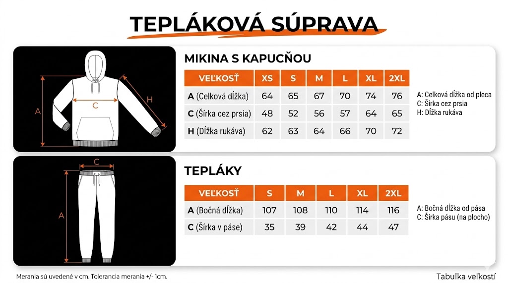 Veľkostná tabuľka k produktu